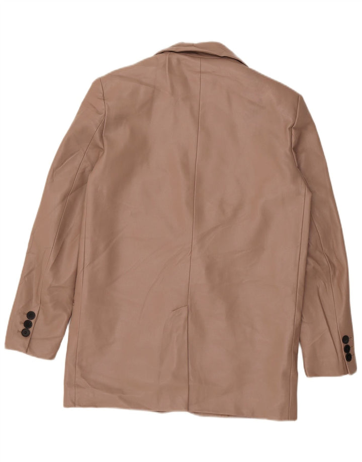 Zara Veste blazer en similicuir à 2 boutons pour femme UK 10 Petit polyester beige