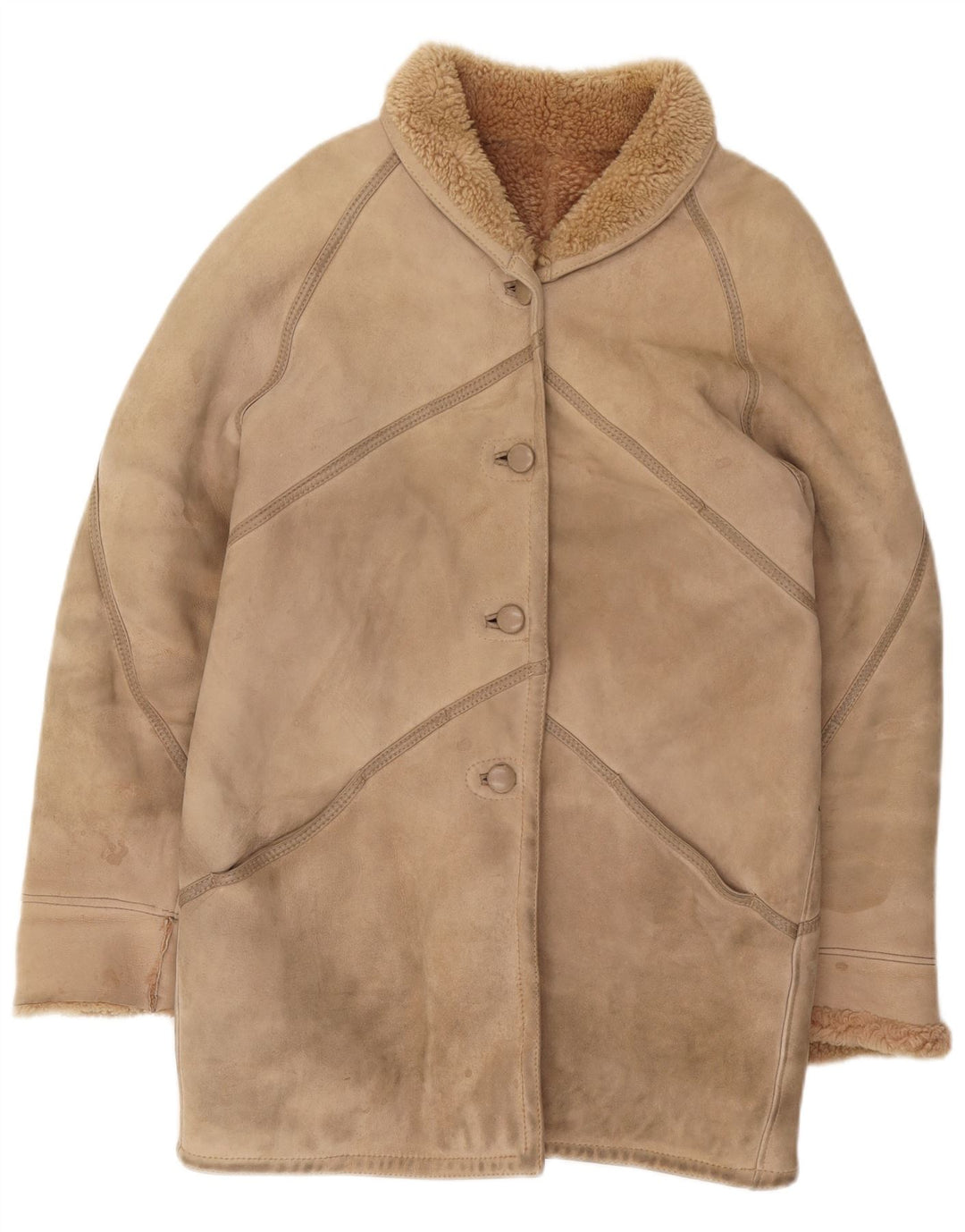 Veste Shearling Femme Vintage IT 46 Grand Shearling Beige