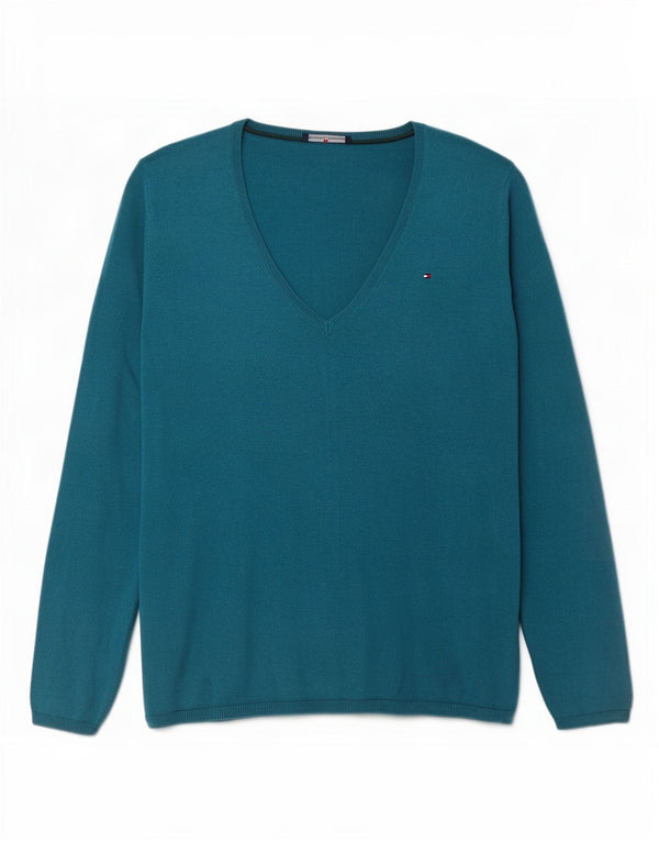 Tommy Hilfiger Pull col V pour femme UK 18 XL Bleu Laine