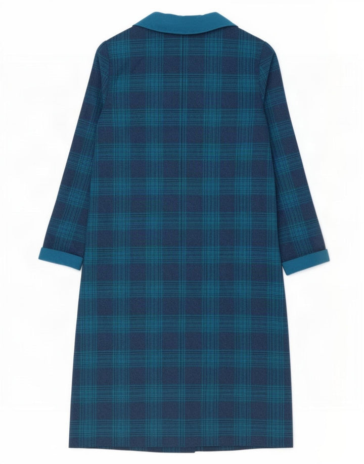 vintage Femmes Double Breasted Shift Robe UK 14 Moyen Bleu Check