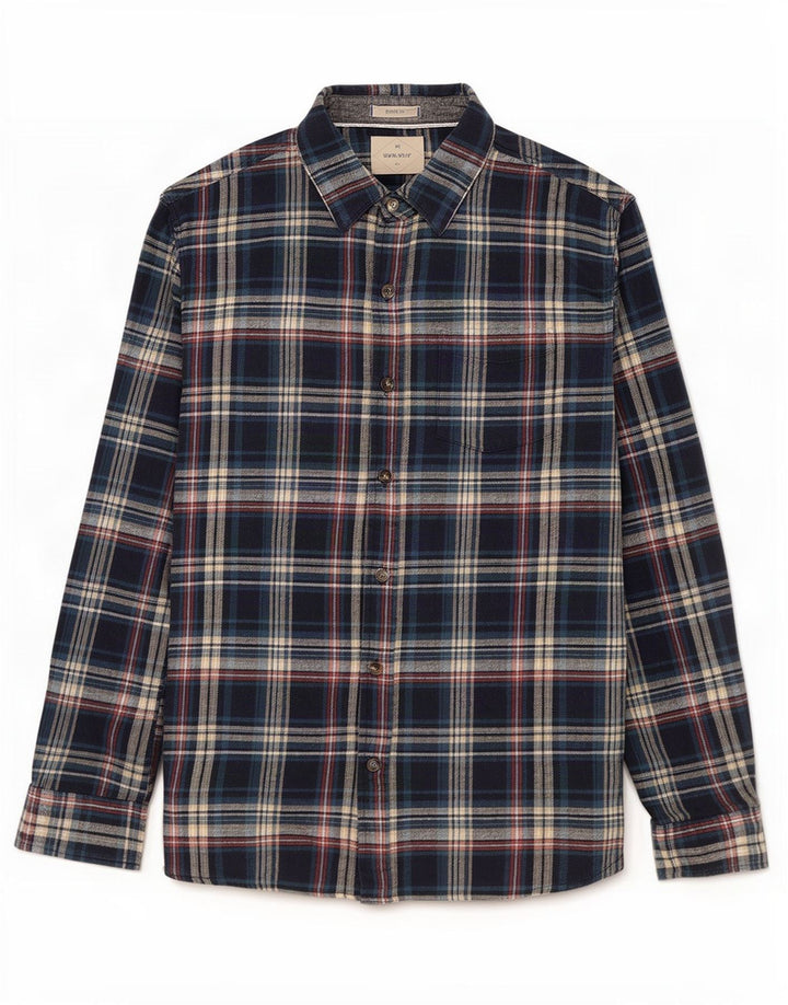 Chemise White Stuff Homme en Flanelle Coton à Carreaux Bleu Moyen