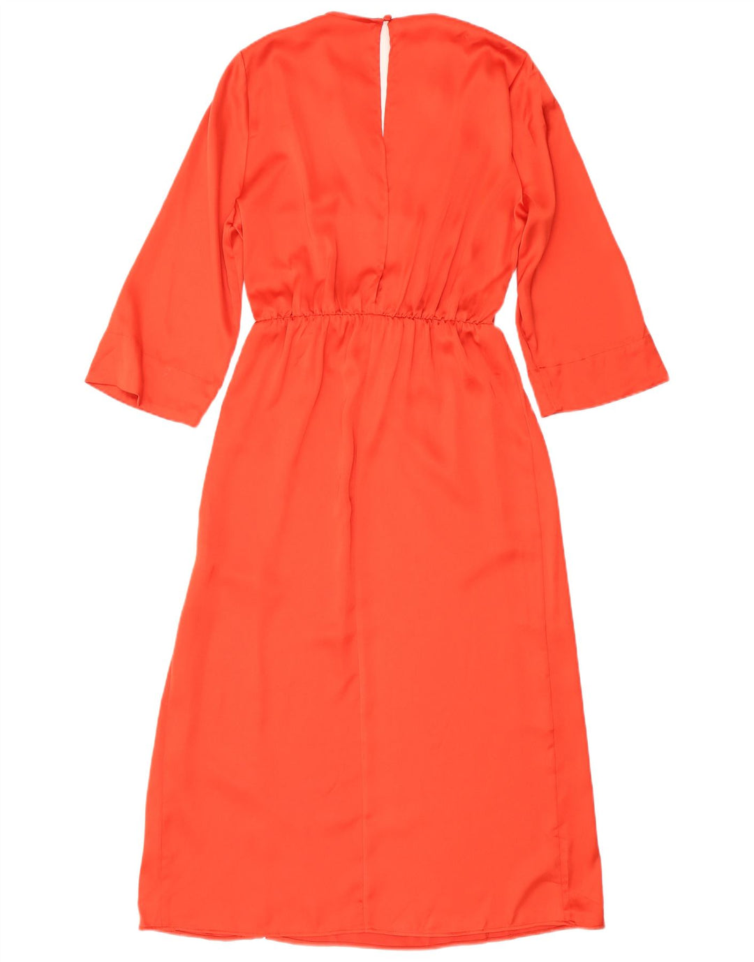 ZARA Robe longue à manches 3/4 pour femme UK 16 Large Orange Polyester