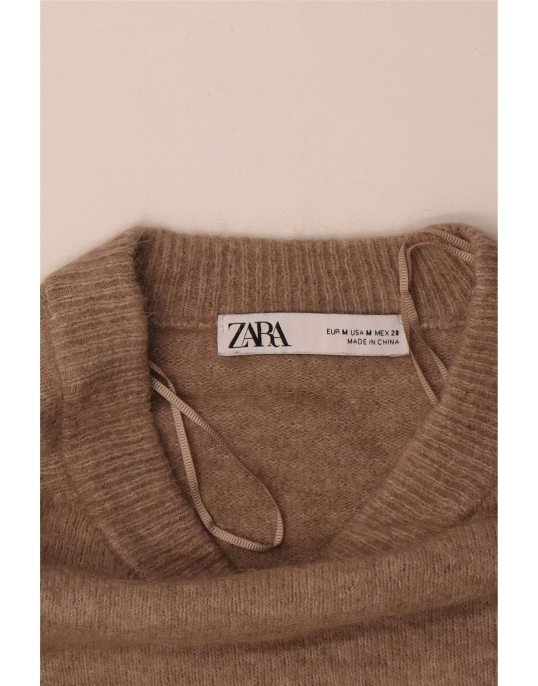 Zara Femme Pull Col Bateau UK 14 Beige Moyen Polyamide