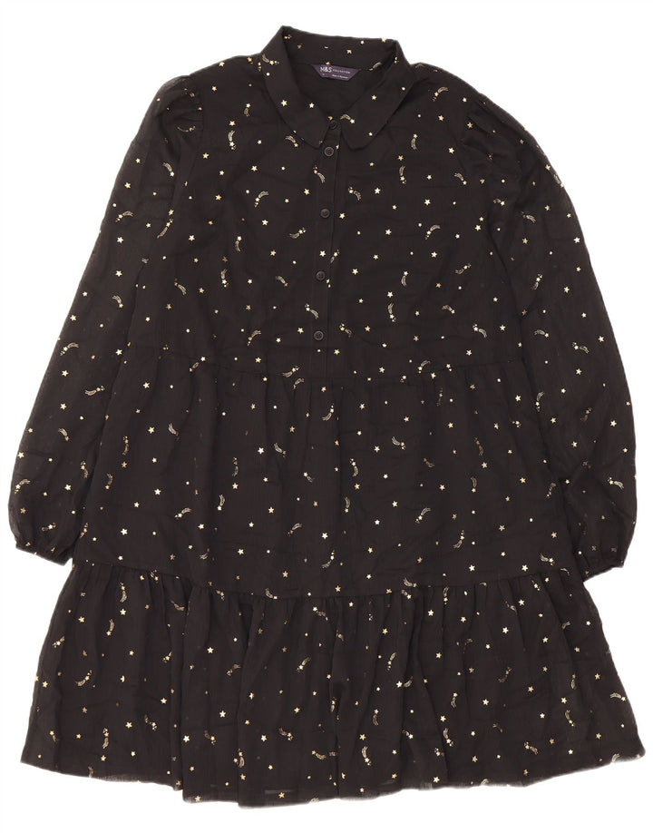 Marks & Spencer Robe à volants à motif abstrait pour femme UK 14 Noir moyen
