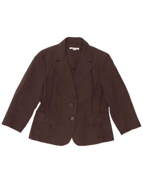 Marella Veste Blazer 2 Boutons Femme UK 16 Grand Coton Marron