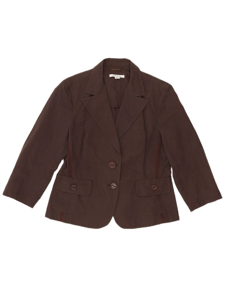 Marella Veste Blazer 2 Boutons Femme UK 16 Grand Coton Marron