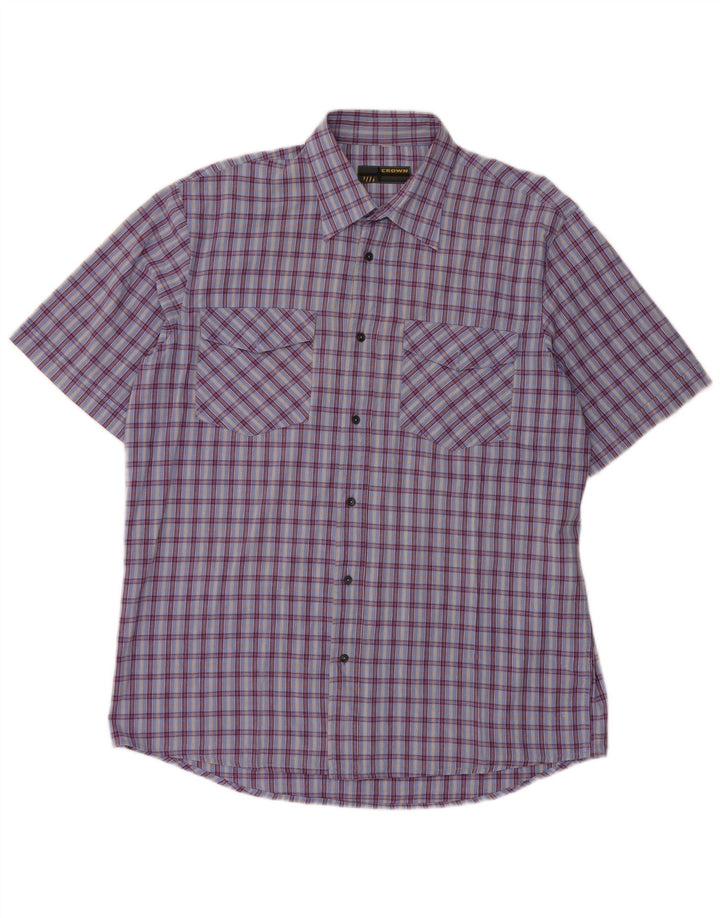 Crown Chemise à manches courtes pour homme en coton à carreaux bleus