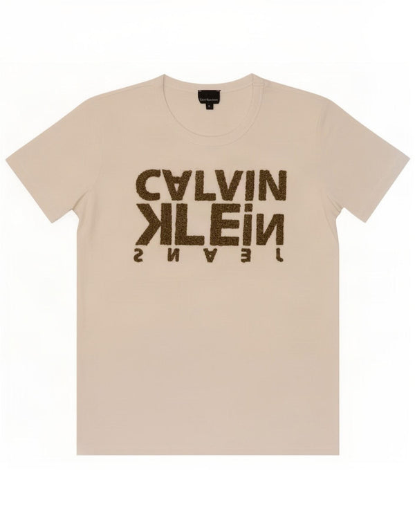 Calvin Klein Jeans T-shirt graphique pour femme UK 14 Large Blanc