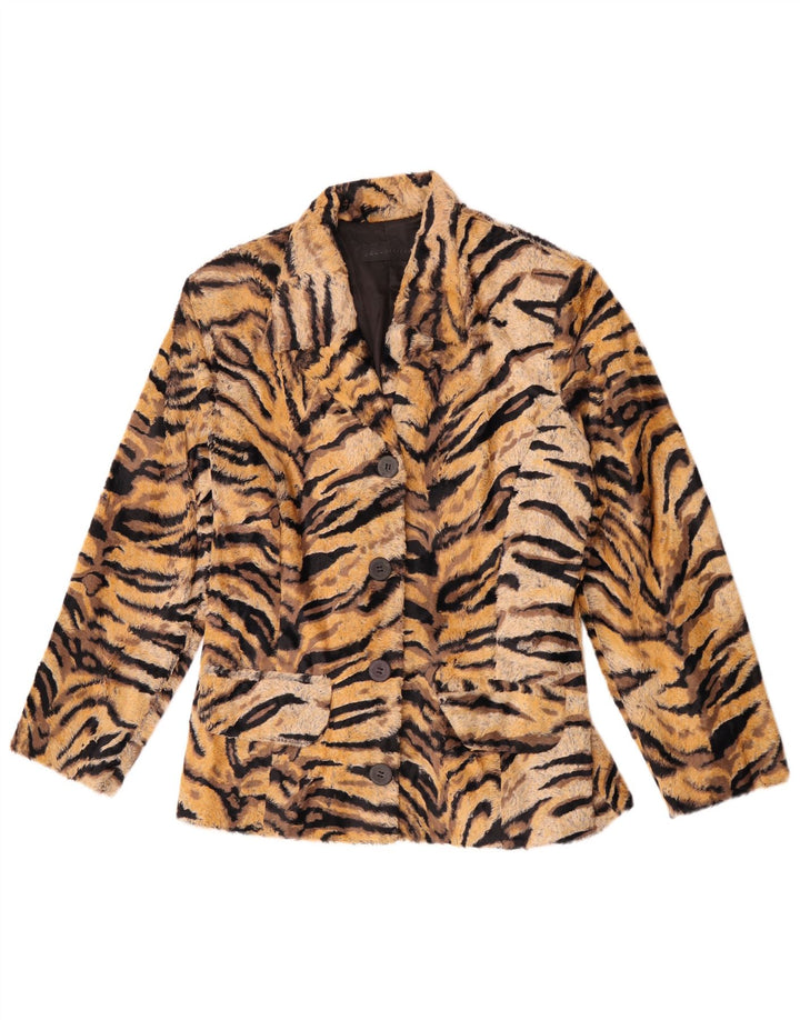 vintage Femme 4 Bouton Blazer Veste UK 12 Moyen Brun Animal Print