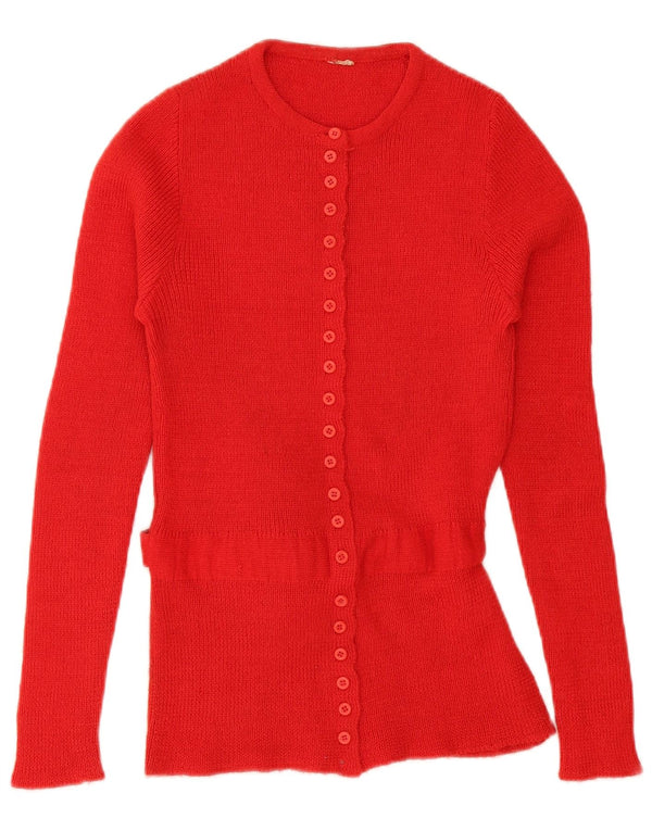 vintage Femme Cardigan Pull UK 12 Rouge Moyen