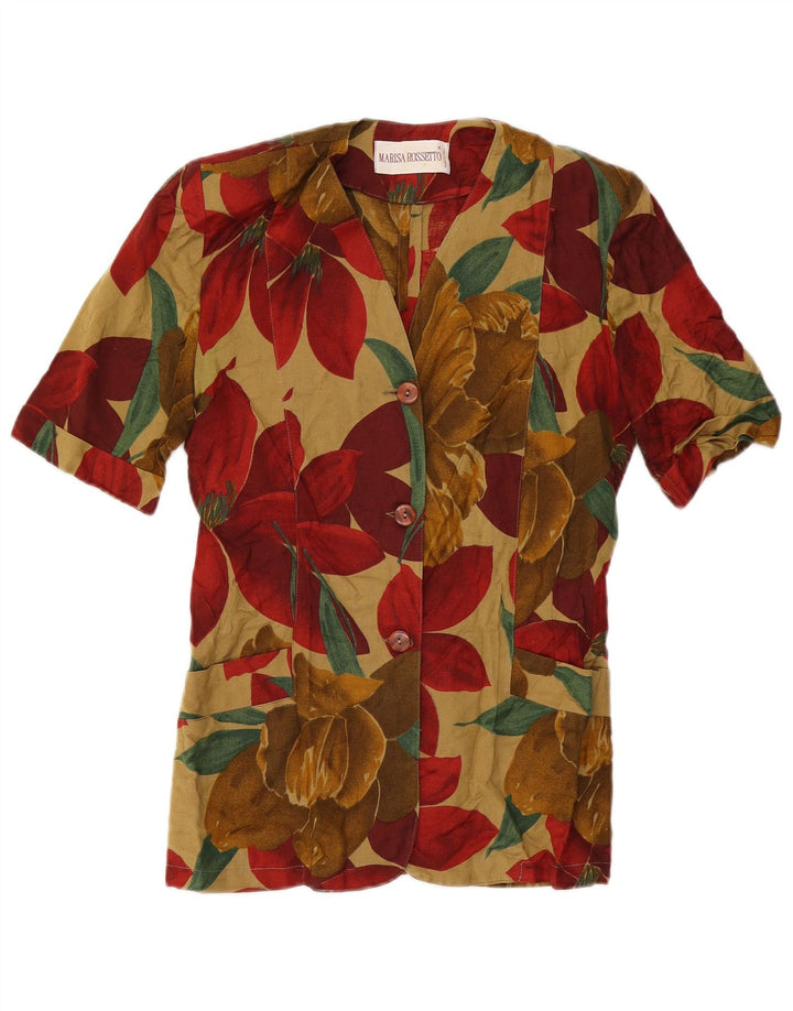 vintage Femme Manches Courtes Blazer Veste UK 12 Moyen Multicolore Tropique