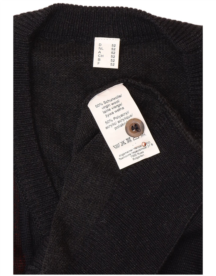 VINTAGE Pull cardigan sans manches pour homme IT 52 Grand Gris Argyle/Diamant