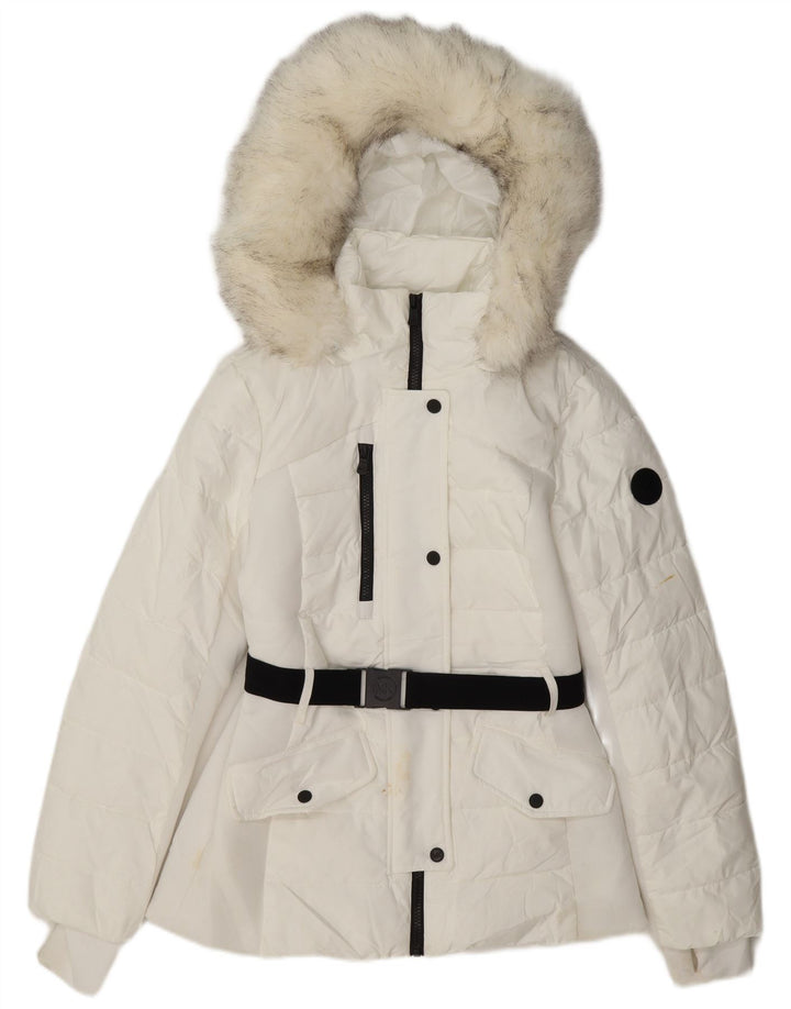 Michael Kors Veste matelassée à capuche pour femme UK 10 Small Blanc Polyester