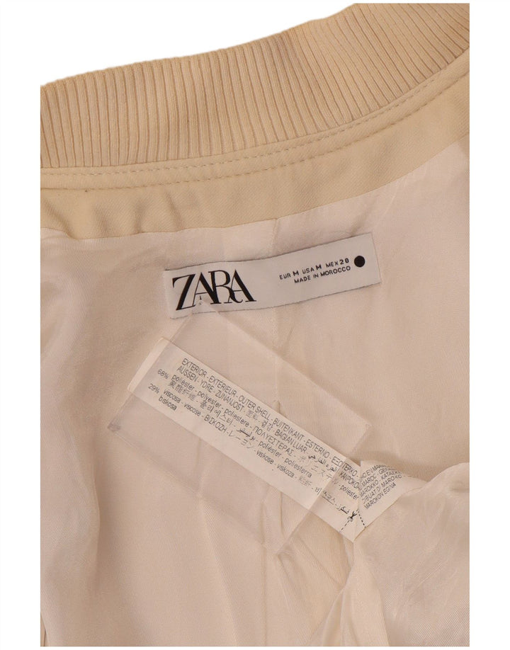 Zara Womens Crop Bomber Jacket UK 14 Viscose Beige Moyen