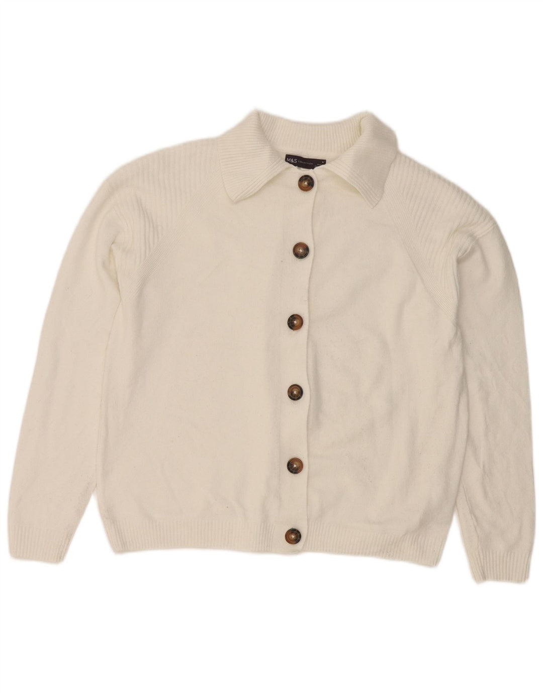 Marks & Spencer Pull Cardigan Femme UK 14 Polyester Blanc Moyen