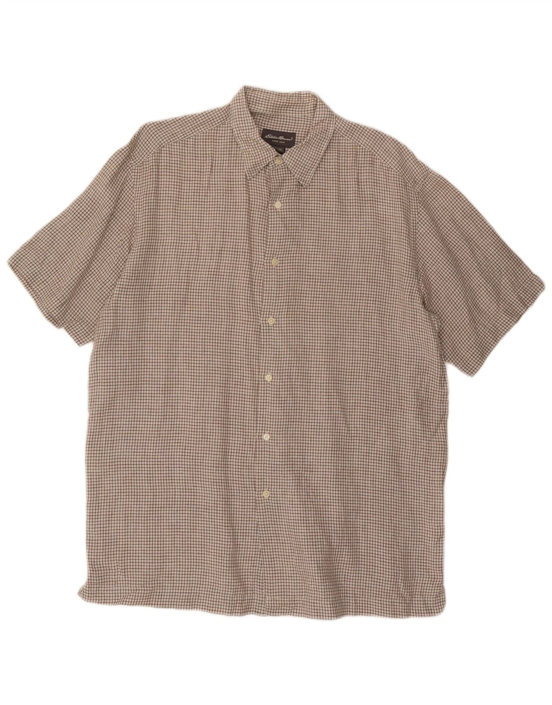 EDDIE BAUER Chemise à manches courtes pour homme en lin à carreaux marron