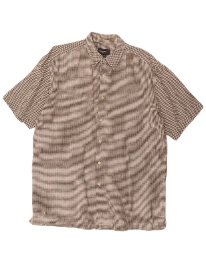 EDDIE BAUER Chemise à manches courtes pour homme en lin à carreaux marron