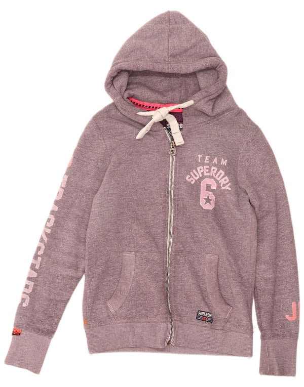 Superdry Pull à capuche zippé graphique pour femme UK 12 Violet moyen moucheté