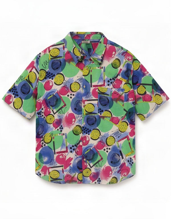 Chemise vintage à manches courtes pour homme XL géométrique multicolore