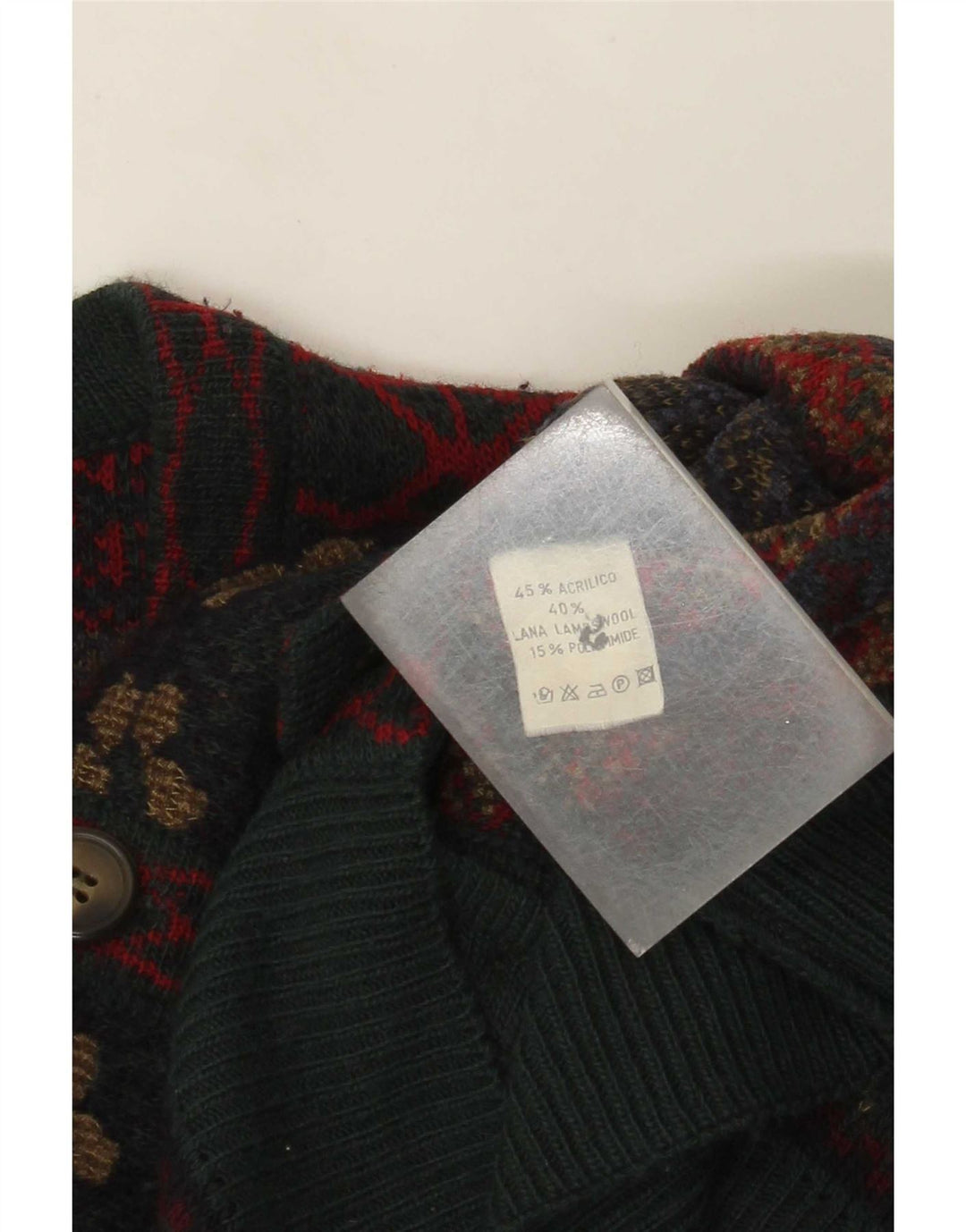vintage Mens Cardigan Sweater Grand Multicolore Fair Isle Acrylique