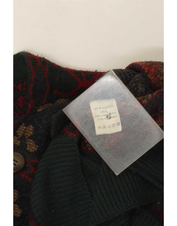 vintage Mens Cardigan Sweater Grand Multicolore Fair Isle Acrylique