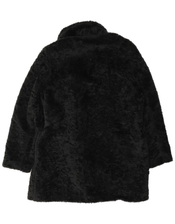 Sasha Manteau double boutonnage en fausse fourrure pour femme UK 14 Grand Acrylique Noir