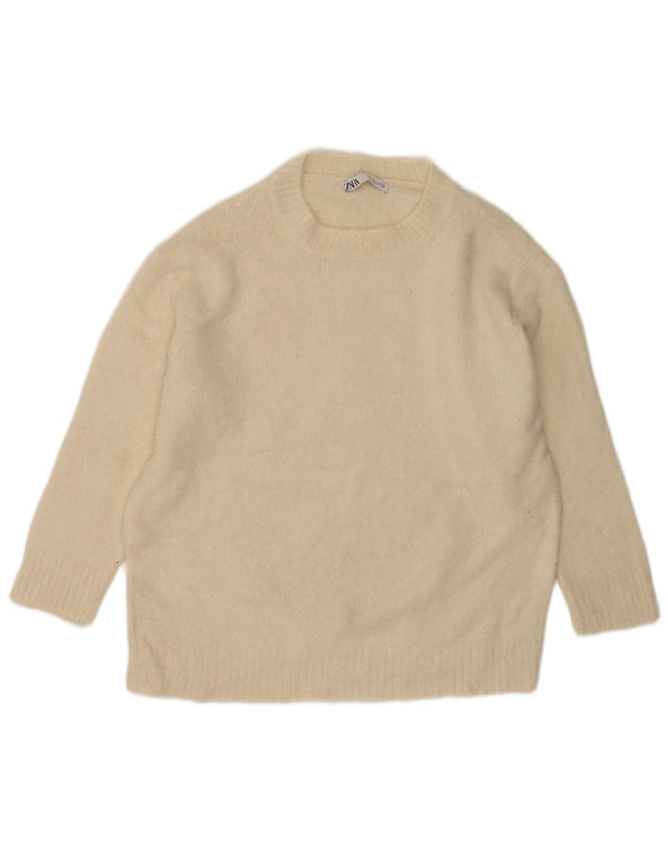 Zara Pull surdimensionné à col bateau pour femme UK 10 Small Blanc cassé