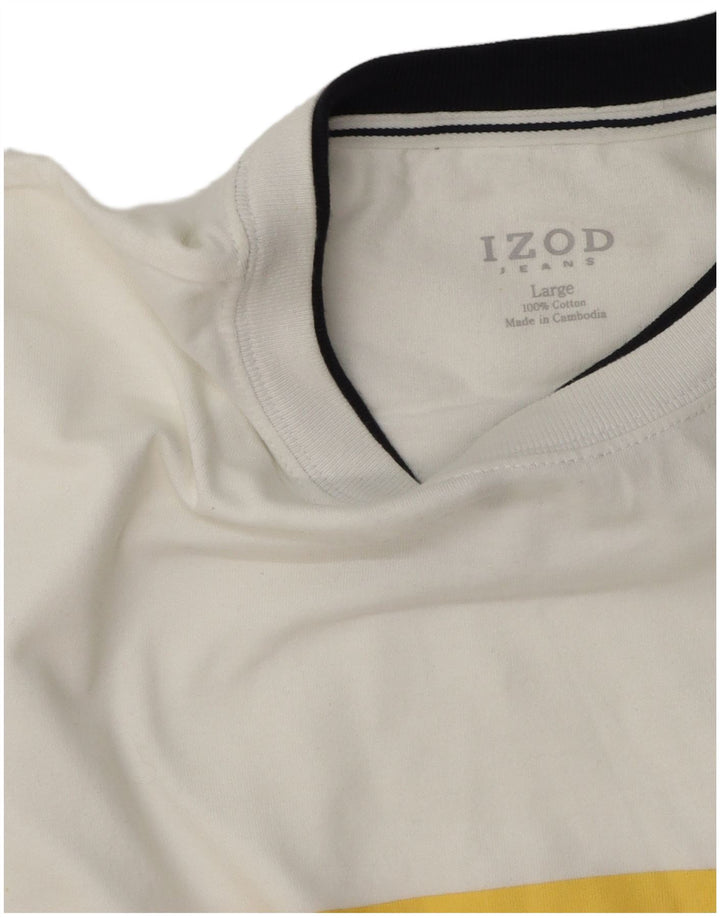 Izod T-Shirt Homme Haut Large Blanc Rayé Coton