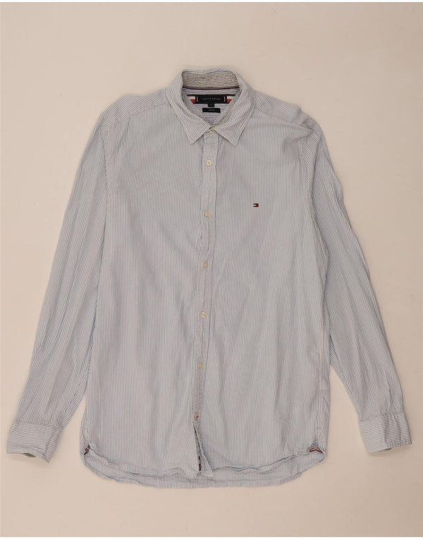 Tommy Hilfiger Chemise Slim Fit pour hommes en coton à fines rayures bleues