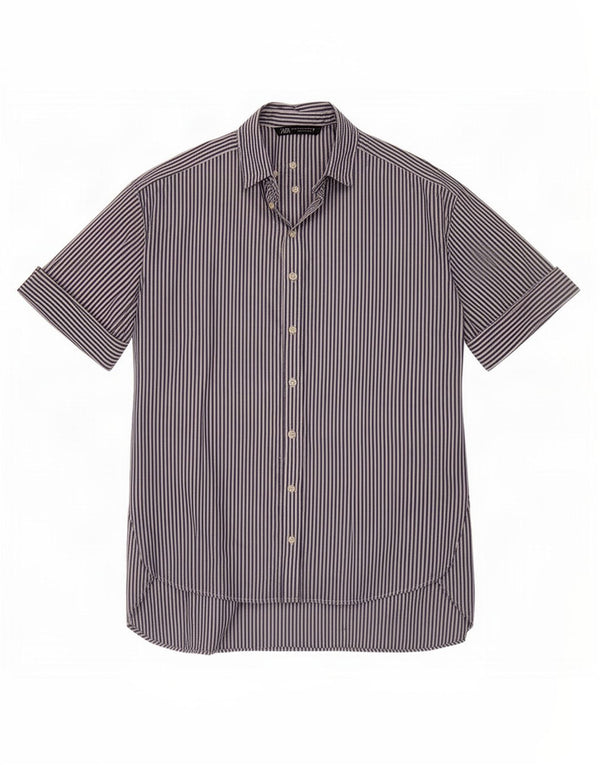 Zara Robe chemise surdimensionnée à manches courtes pour femme UK 10 Petites rayures bleues