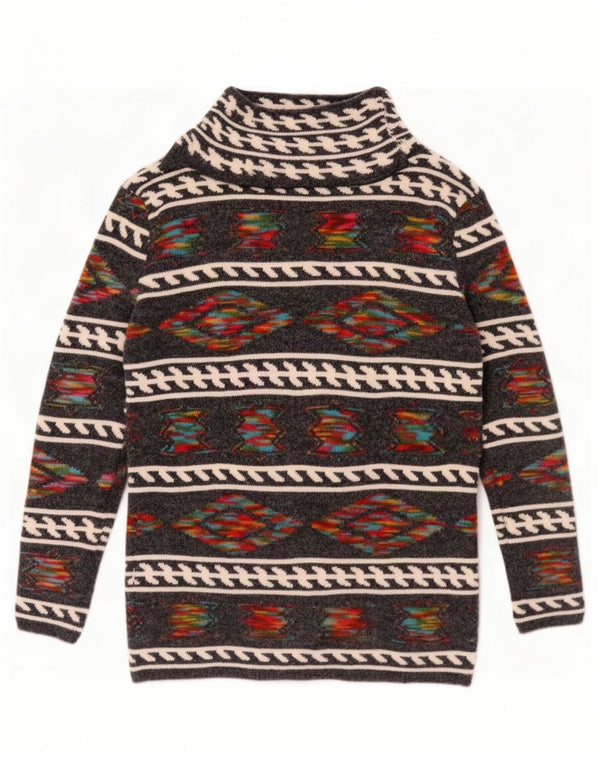 vintage Womens Wrap Cardigan Sweater UK 16 Grand Acrylique Géométrique Gris