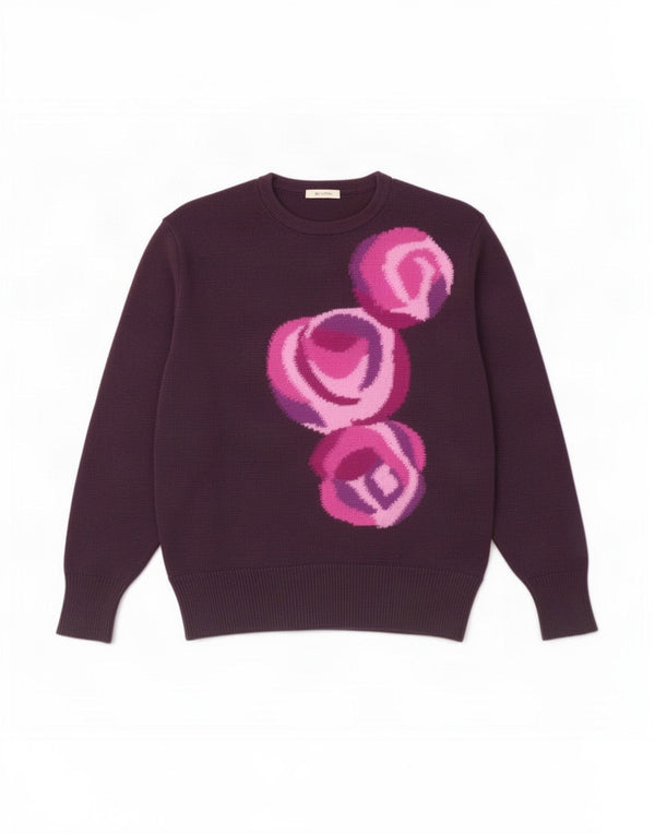 vintage Womens Graphic Crew Neck Jumper Pull UK 16 Grand Violet Floral
