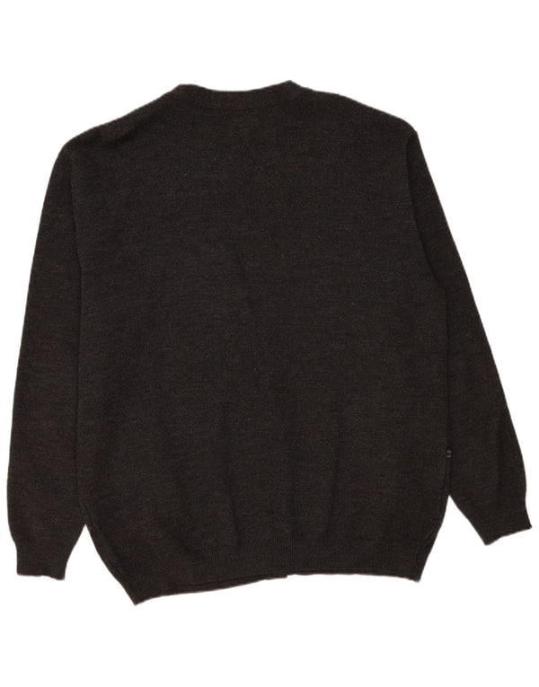 vintage Mens Cardigan Pull XL Gris Rayé Laine