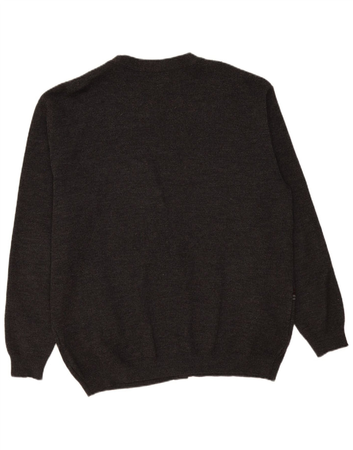 vintage Mens Cardigan Pull XL Gris Rayé Laine