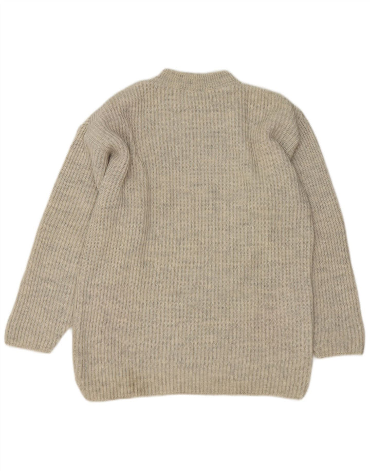 vintage Mens Turtle Neck Jumper Pull Moyen Gris Géométrique Acrylique