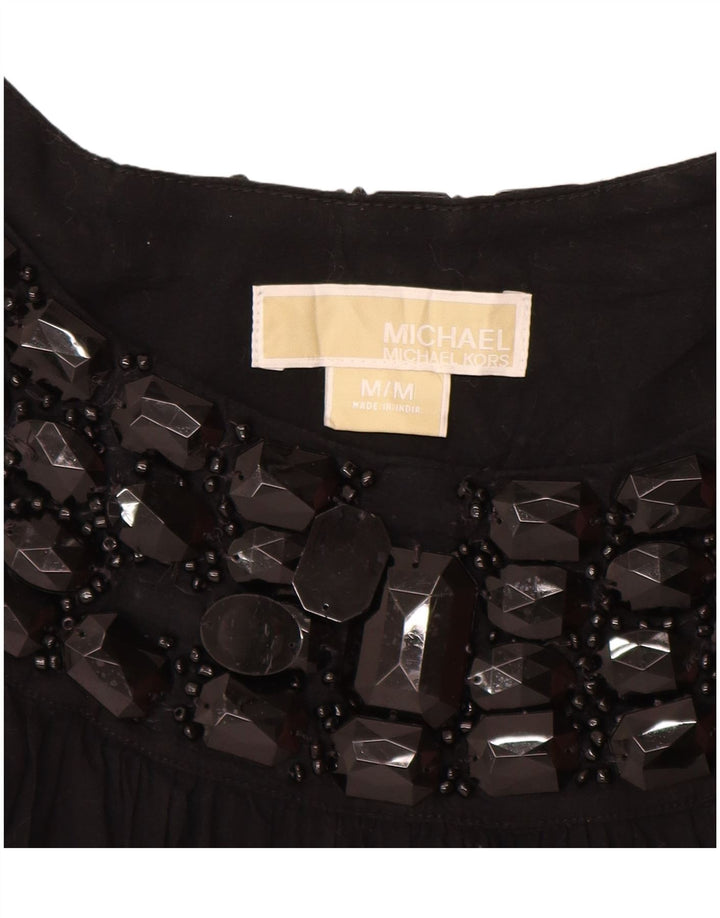 MICHAEL KORS Chemisier sans manches pour femme UK 12 en coton noir moyen