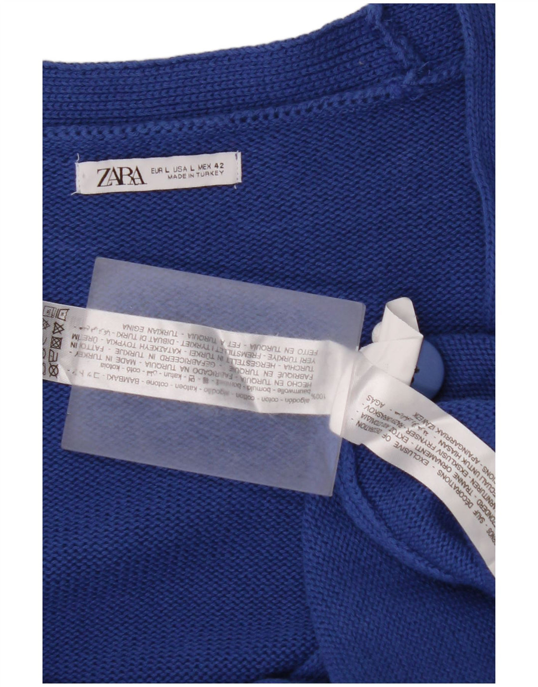ZARA Homme Graphic Cardigan Pull Grand Bleu Coton