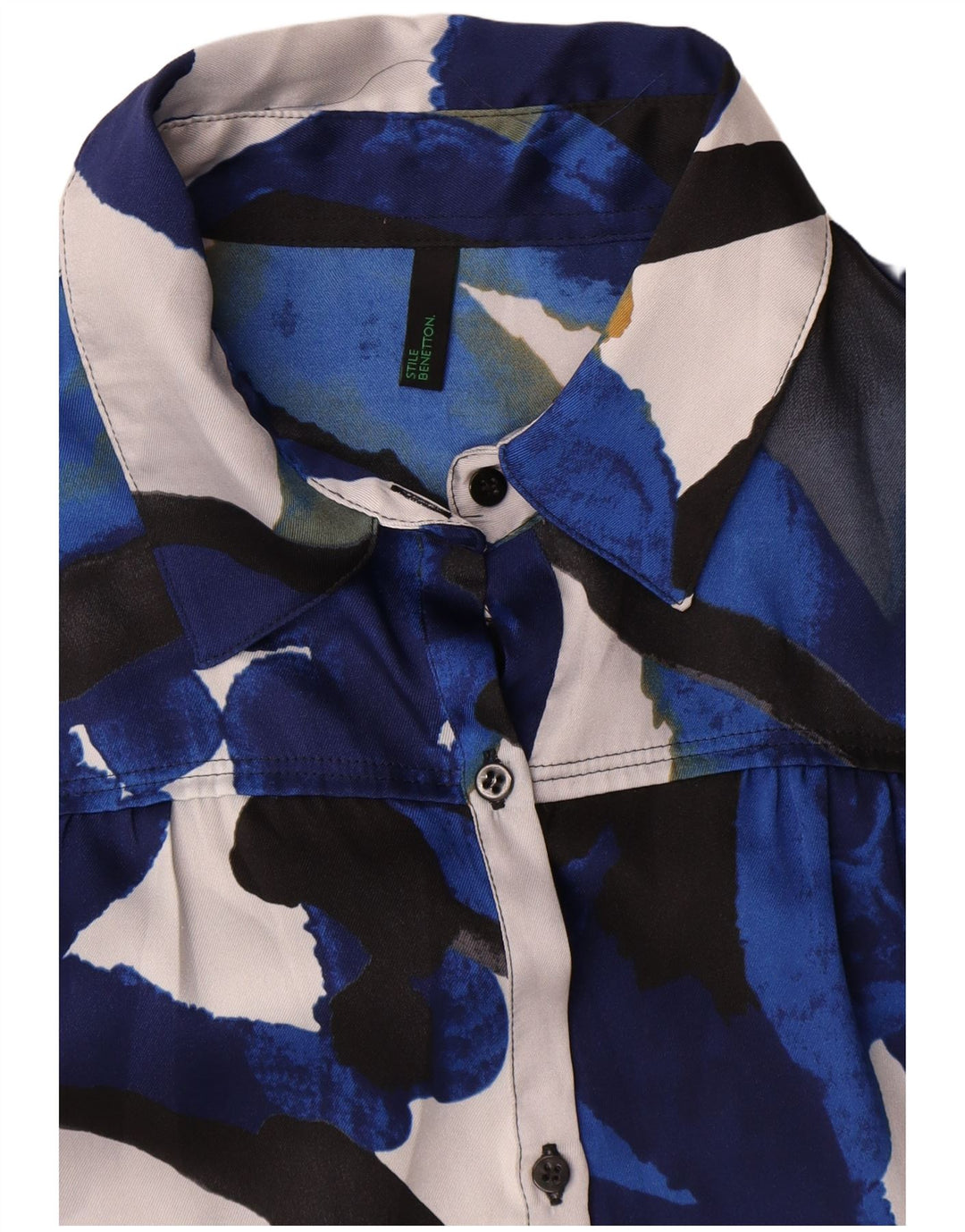Benetton Chemisier à motif abstrait pour femme UK 44 Bleu moyen Polyester