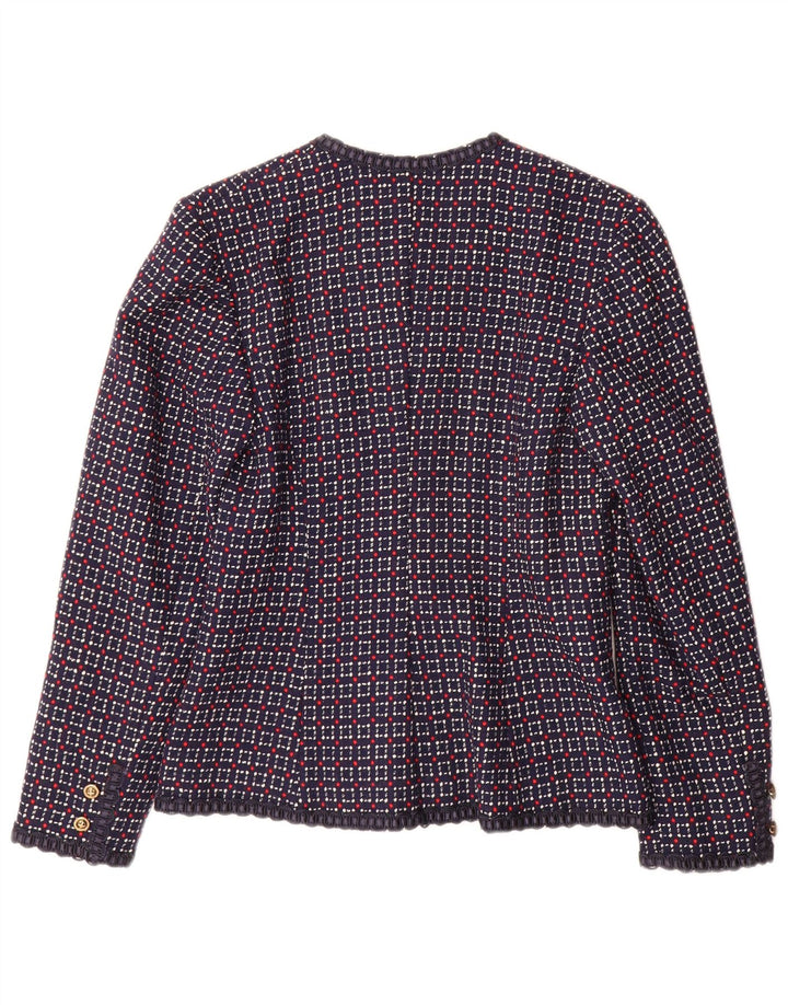 vintage Femme 5 Bouton Blazer Veste UK 10 Petit Carreau Bleu Marine