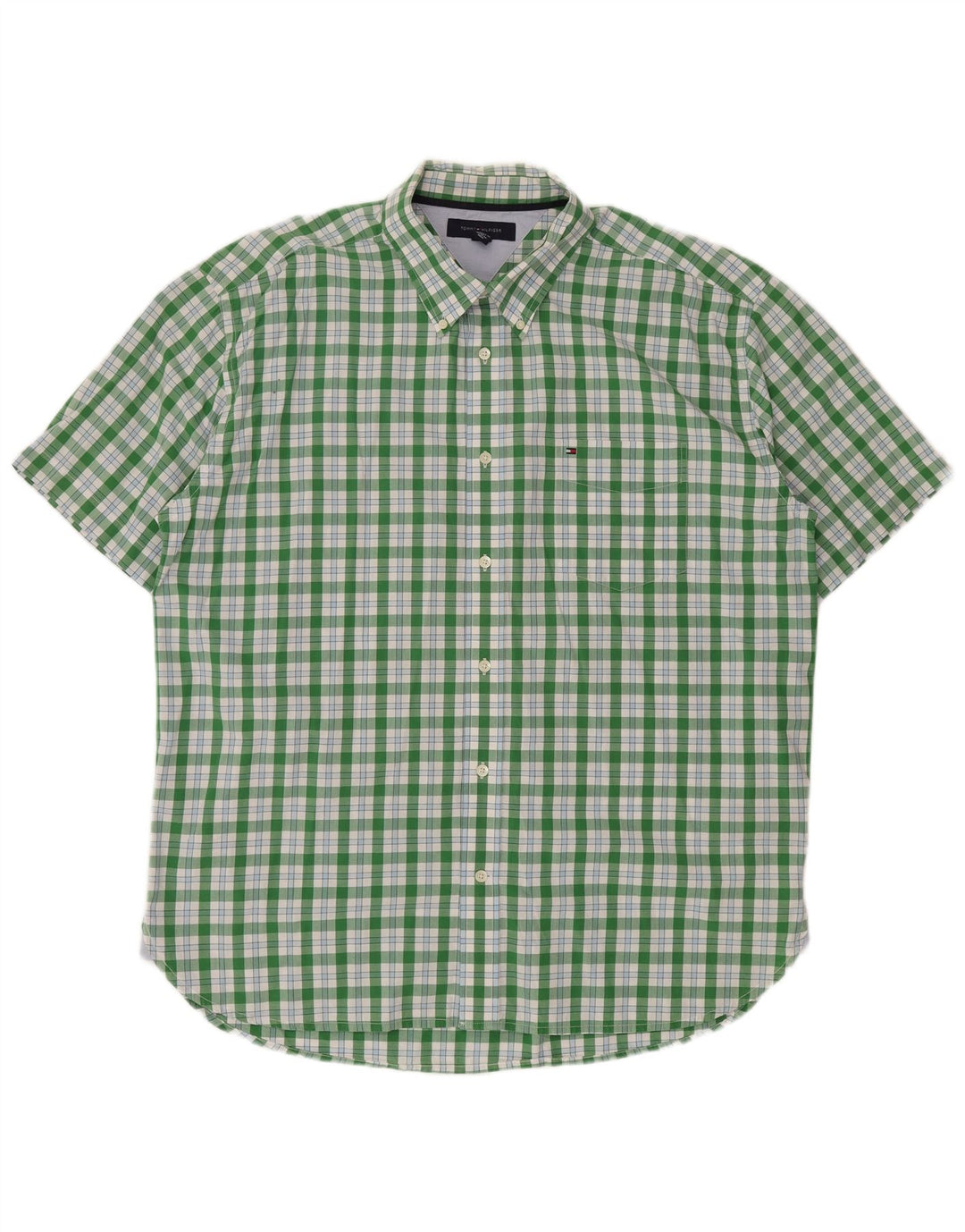 Tommy Hilfiger Chemise à manches courtes pour homme XL en coton à carreaux vert