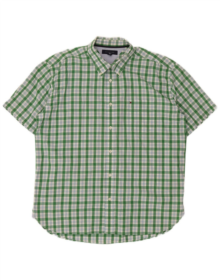 Tommy Hilfiger Chemise à manches courtes pour homme XL en coton à carreaux vert