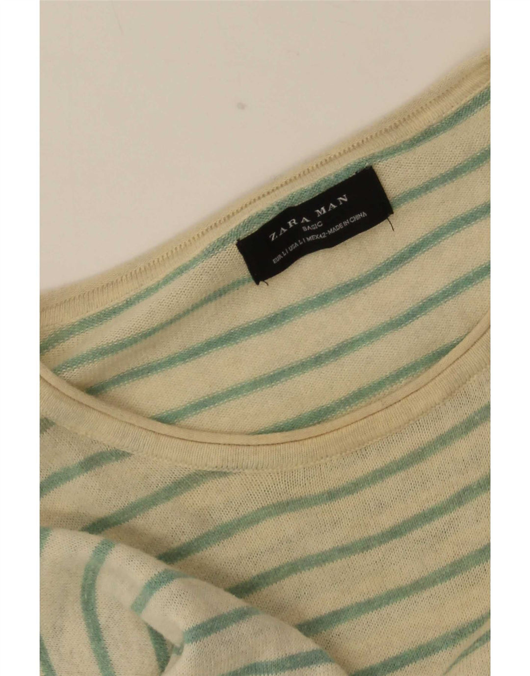 Zara Homme Top Manches Longues Large Rayé Blanc Cassé