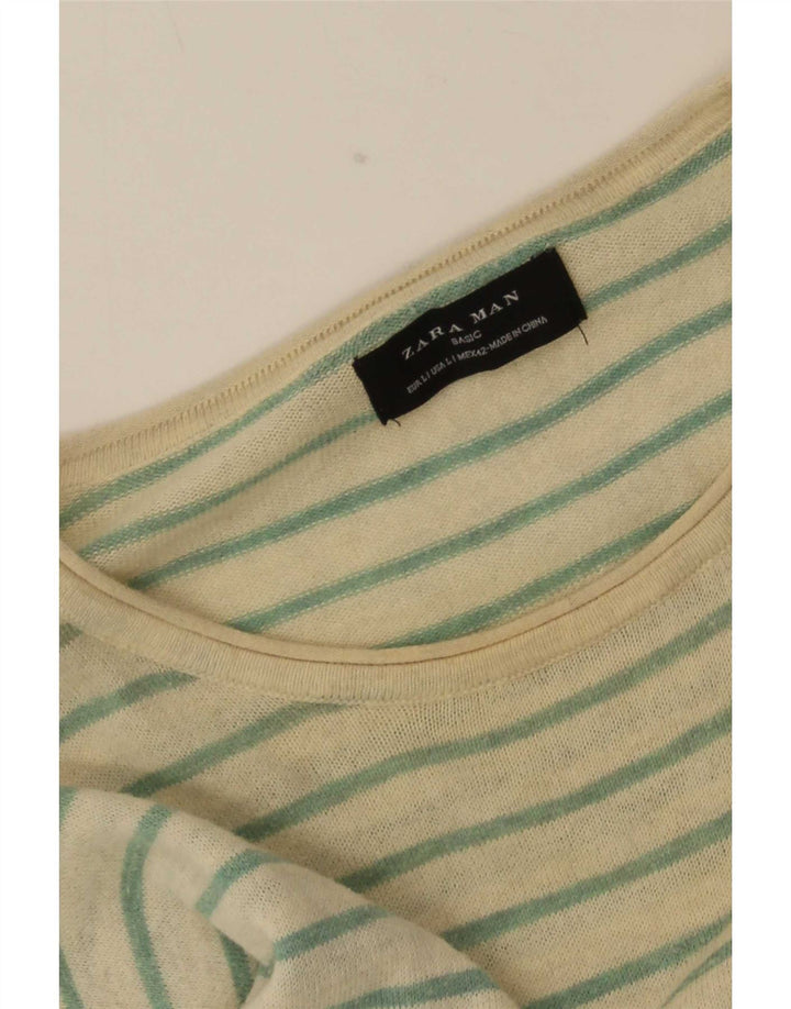 Zara Homme Top Manches Longues Large Rayé Blanc Cassé