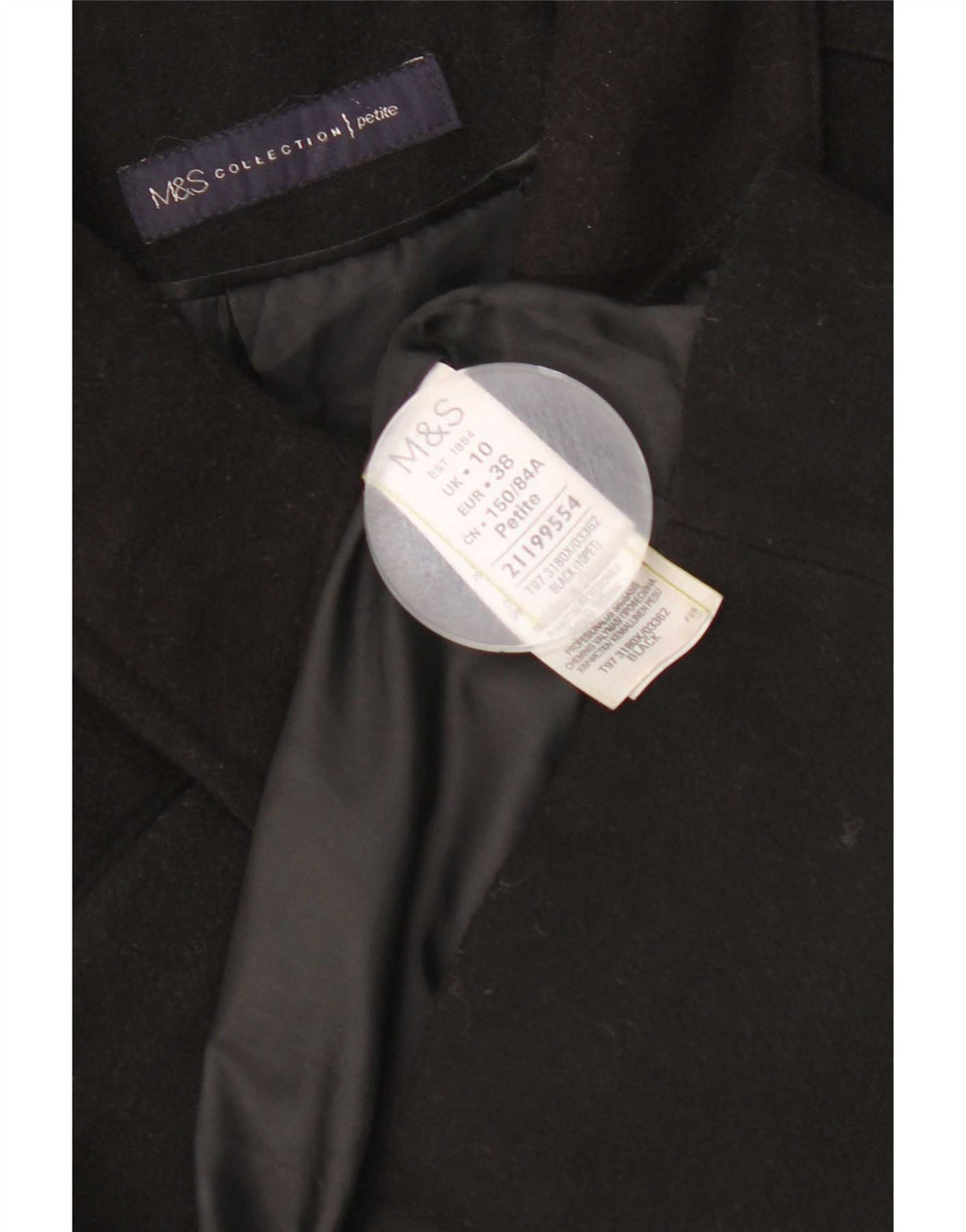Marks & Spencer Manteau coupe régulière pour femme UK 10 Petit Noir Polyester
