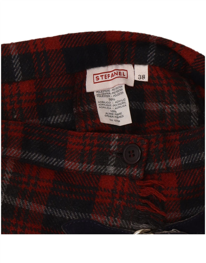 Stefanel Femme Mini Jupe Portefeuille IT 38 XS W22 Laine à Carreaux Rouge