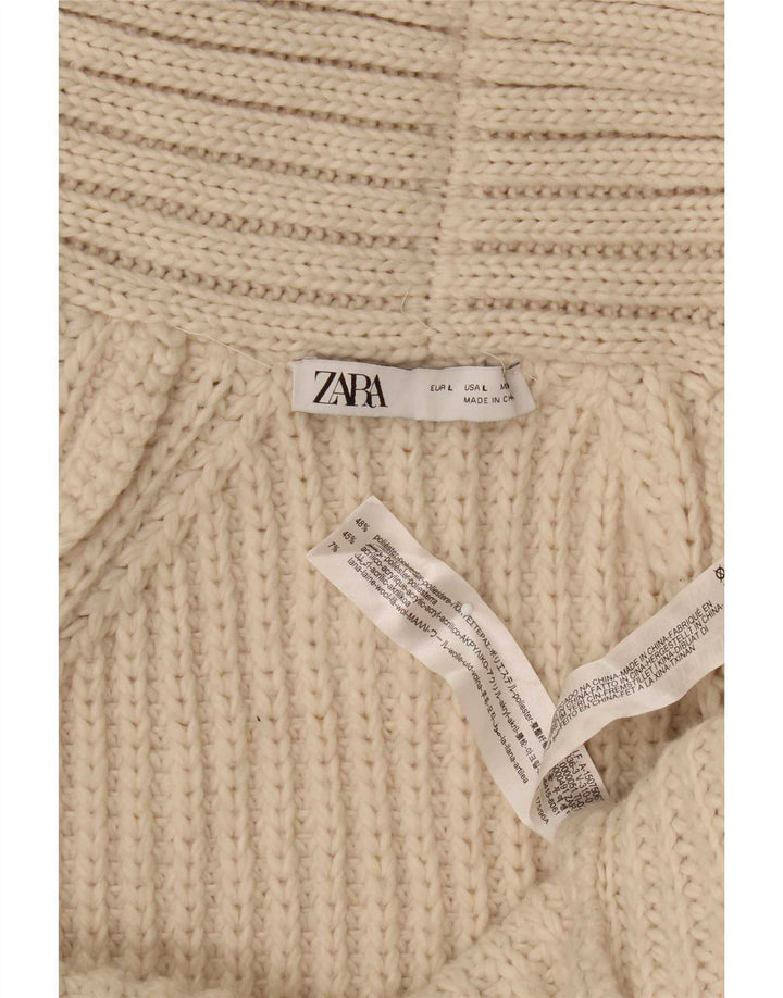 Zara Cardigan ouvert long pour femme UK 16 Large Beige Polyester