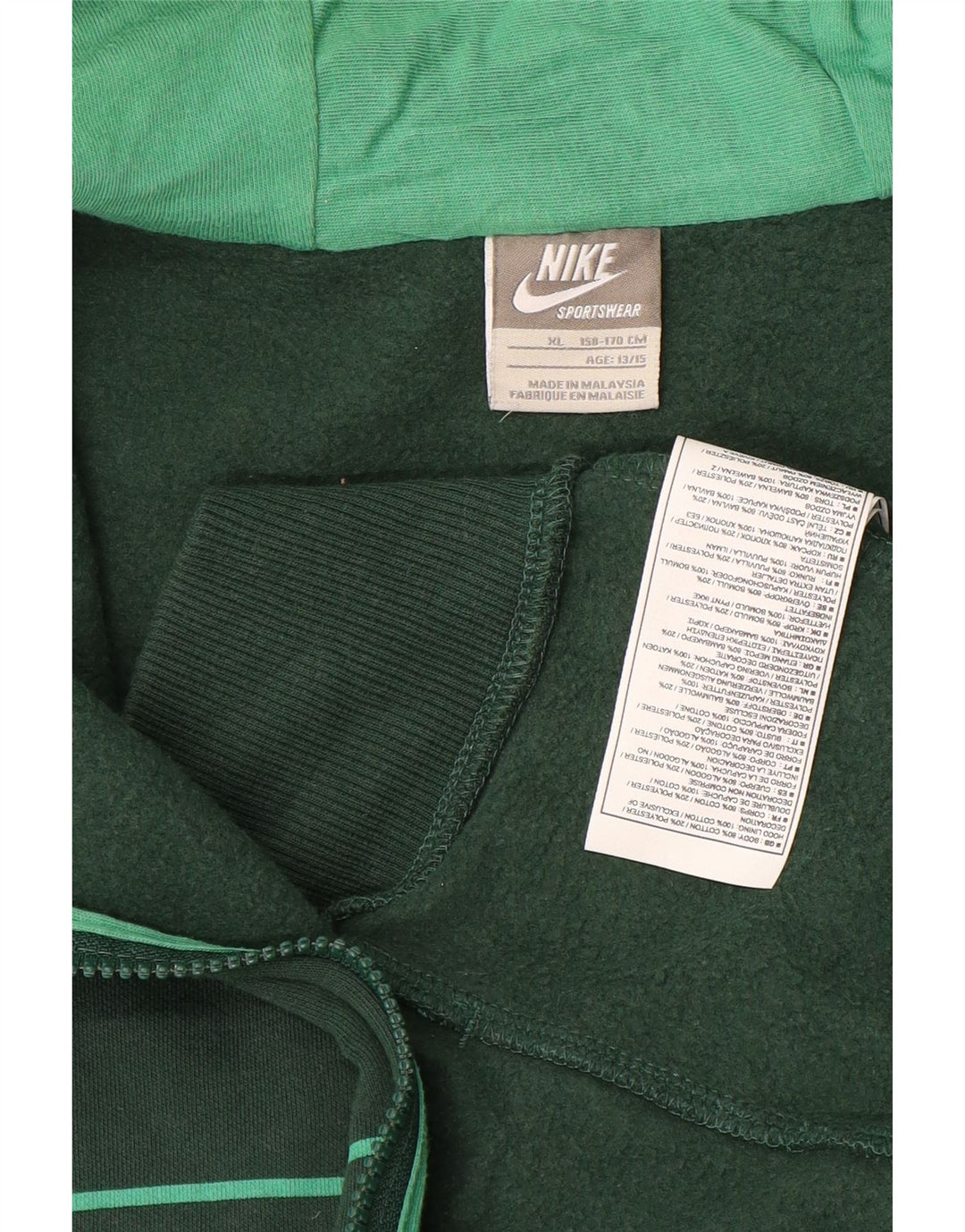 NIKE Pull à capuche zippé graphique pour garçon 13-14 ans XL en coton rayé vert
