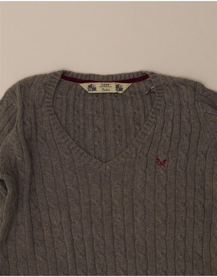 J. CREW Womens V-Neck Jumper Sweater UK 12 Medium Grey Cotton Vintage J. Crew and Second-Hand J. Crew from Messina Hembry 