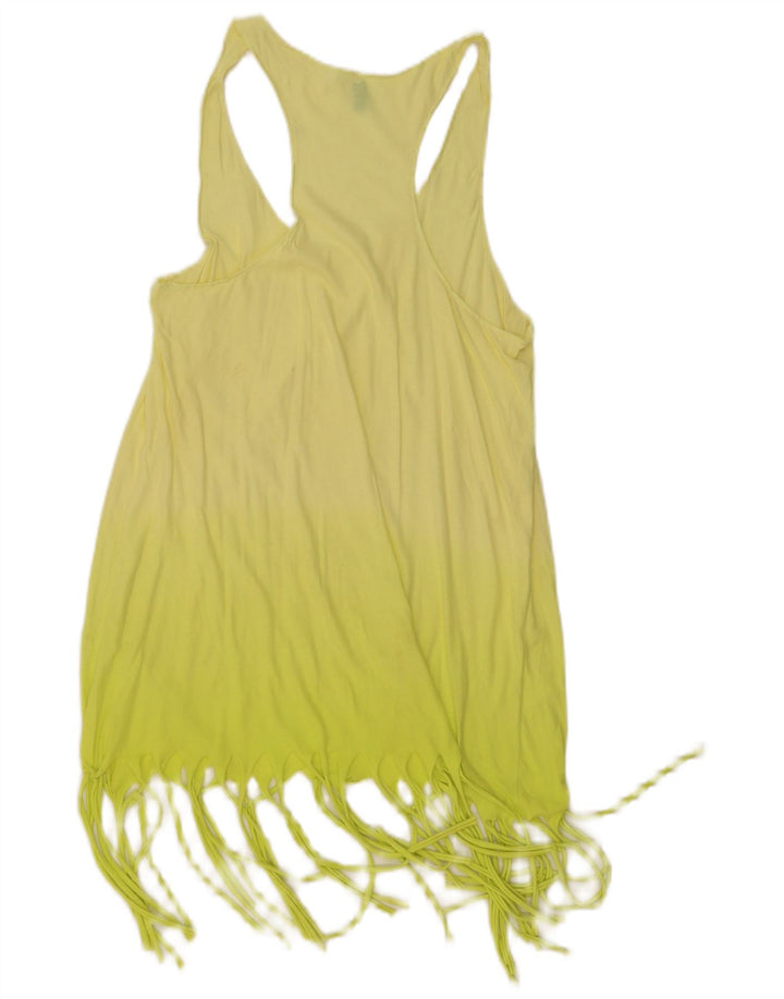 BENETTON Haut tunique graphique pour femme UK 8 Small Jaune Colourblock Beach