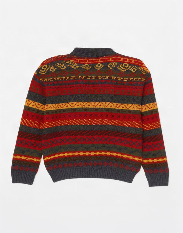 vintage Mens Crew Neck Jumper Pull Moyen Multicolore Fair Isle